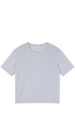 Wavy-knit short sleeves sweater