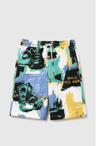 Over-fit Bermuda shorts in printed fleece