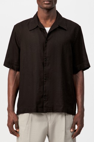 Short-sleeve linen blend shirt