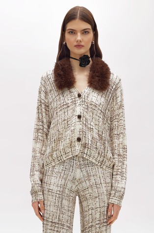 Buklé kardigan s ovratnikom od umjetnog krzna