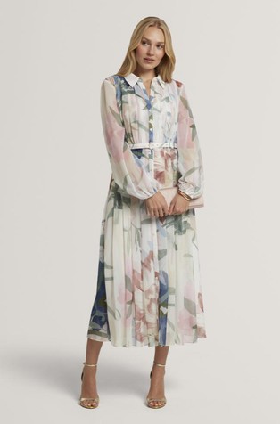 Plisirana midi košulja-haljina s uzorkom