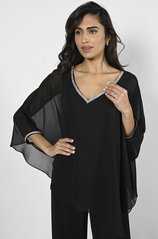 Cape-style blouse with rhinestones
