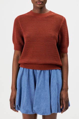 Chunky knit short sleeve in cotton blend