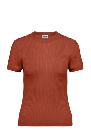 Crew Neck Knit T-Shirt with Ribbed Texture