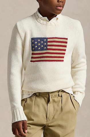 Pleten pamučni pulover s motivom zastave