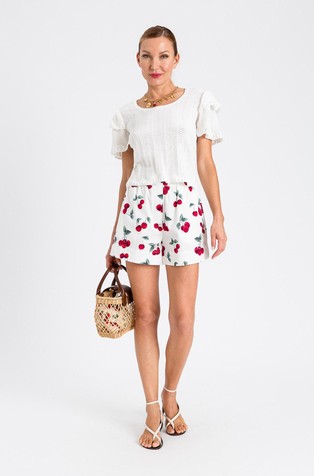 Pleten pulover kratkih rukava s volanima