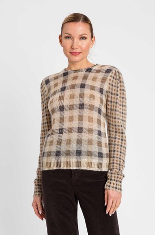 Pleten pulover s kariranim uzorkom i lurex vlaknima