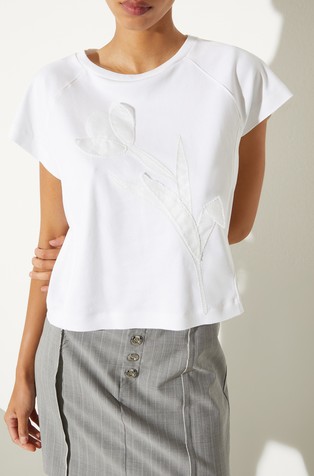 Floral-embroidered T-shirt