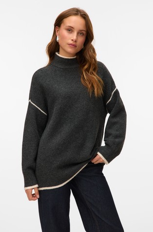 VMFAN pleten pulover s kontrastnim obrubima