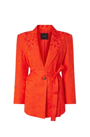 Floral jacquard jacket with belt