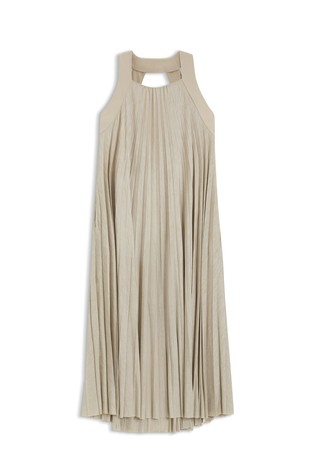 Sleeveless dress with plissé pleats