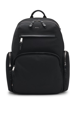 Leather-trim backpack with metal logo lettering