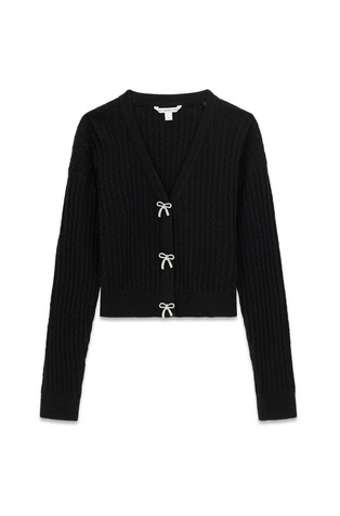 Rebrasti kardigan s mašnama od ukrasnih kamenčića