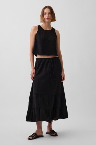 Cotton Gauze Easy Tiered Maxi Skirt