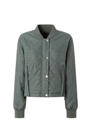 Quilted bomber jacket with rhinestones and studs