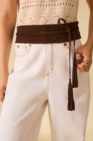 Širok remen od brušene kože