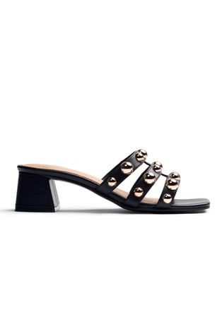 Studded leather heeled mules
