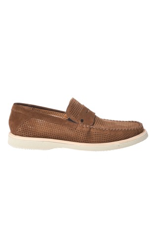 Perforated suede moccasins