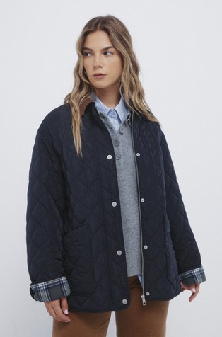Puffer jacket with corduroy neck
