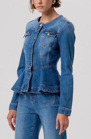 Slim fit denim jakna sa zvonastim donjim dijelom