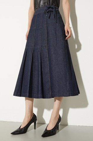 Pleated denim midi skirt