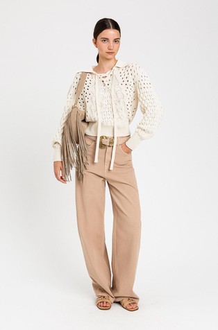 Wide fit cotton trousers with belt