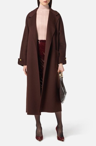 Vuneni kaput s trakom za vezanje