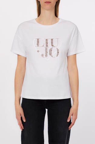 T-shirt with rhinestoned logo