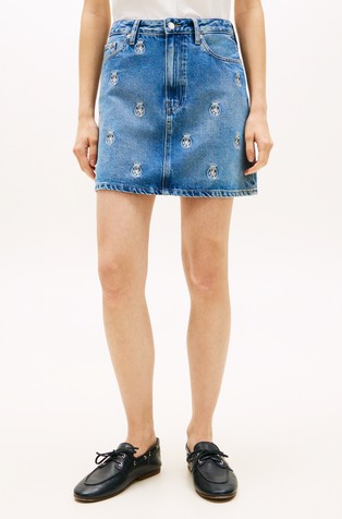 Cotton denim skirt with embroidery
