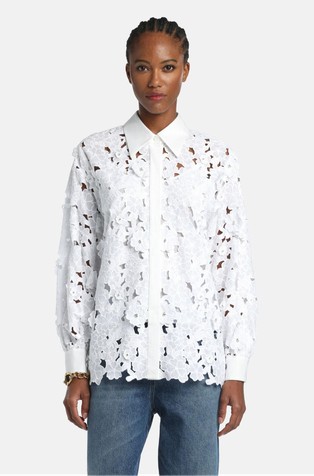 Floral macramé lace shirt with crystals