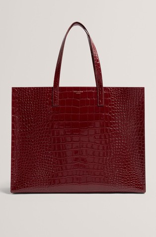 Glossy Croc Effect Wide Tote Bag