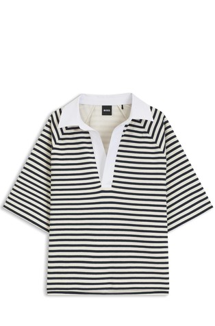 Striped cotton-blend sweatshirt with Johnny collar