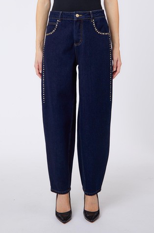 Barrel fit jeans hlače s ukrasnim kamenčićima