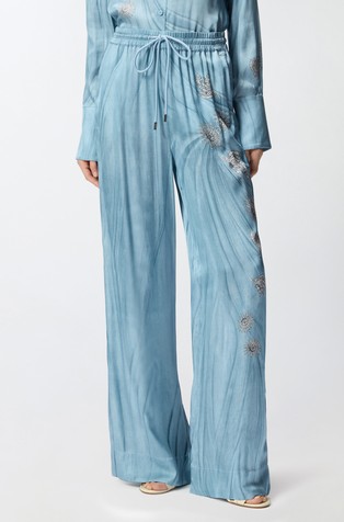 Embroidered satin trousers