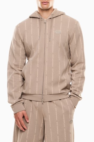 Cotton-blend hooded zip-up sweatshirt with logo pattern