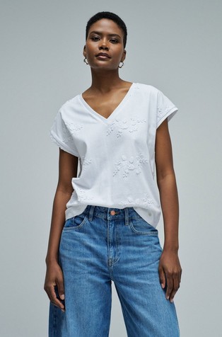 Majica s V-izrezom i vezovima