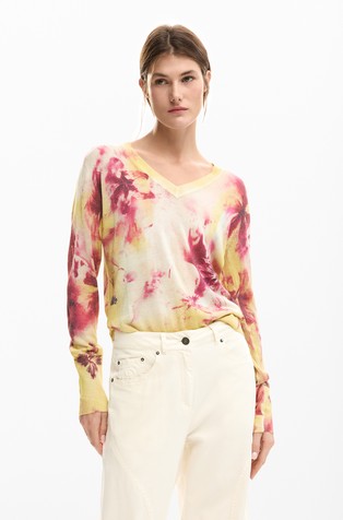 Tanak pleten pulover s cvjetnim uzorkom i lureks vlaknima