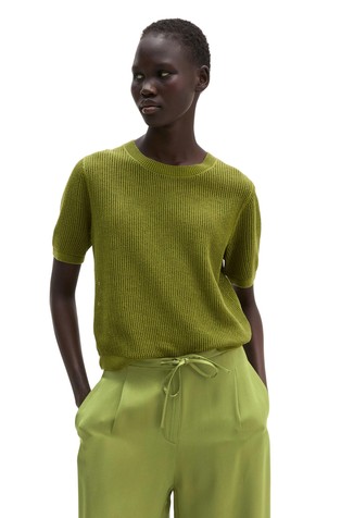 Ajour sweater in cotton-linen slub yarn