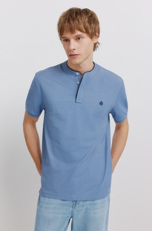 Piqué Henley slim fit polo shirt