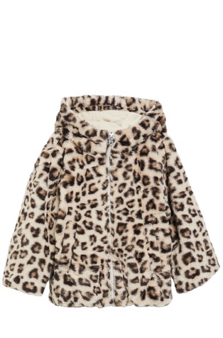 Čupava jakna s kapuljačom i leopard uzorkom