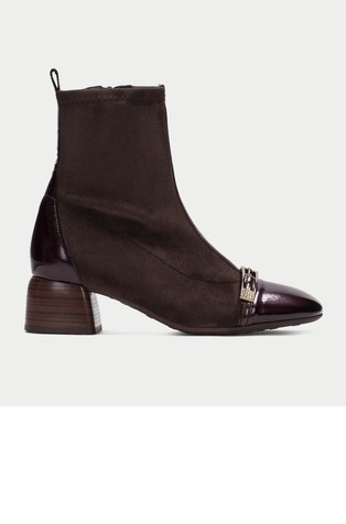Suede-effect ankle boots with leather inserts