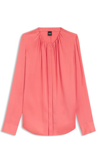 Regular fit svilena bluza bez ovratnika