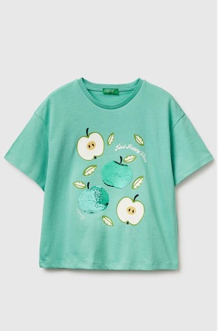 Cotton T-shirt with print and sequins