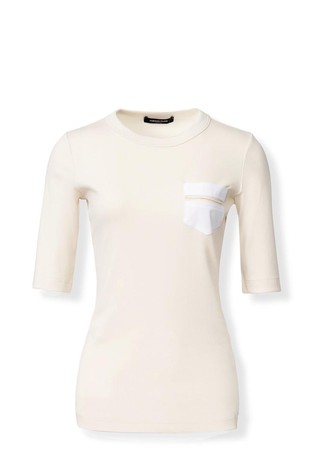 Rebrasta majica kratkih rukava s džepom od popelina