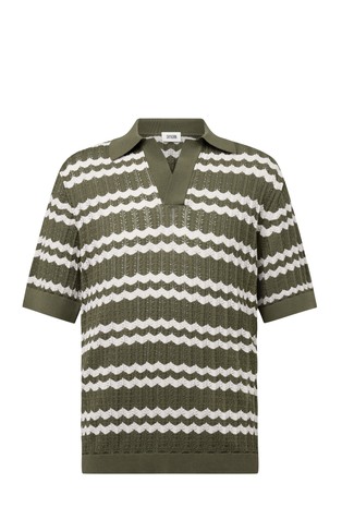 Oversized fit pletena polo majica s cik-cak žakard uzorkom