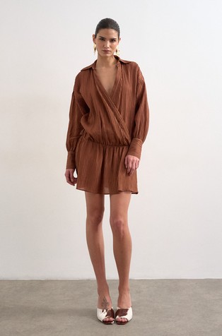 TSLAURA pleated wrap mini dress