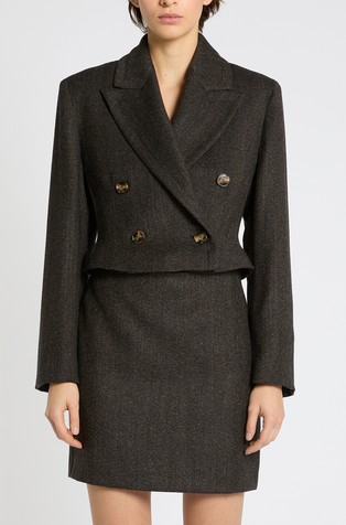 Cropped wool blend double breasted blazer