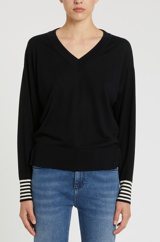 Lyocell knit jumper with contrast stripes