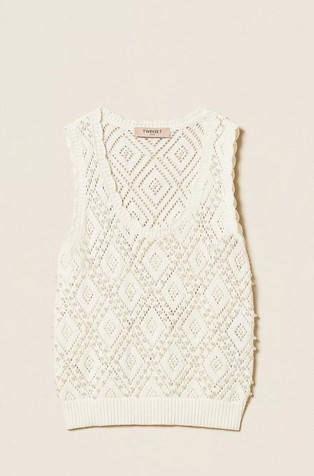 Cotton-knit top with pearls