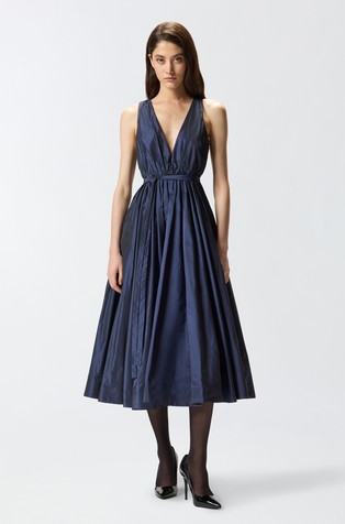 Taffeta midi dress with belt